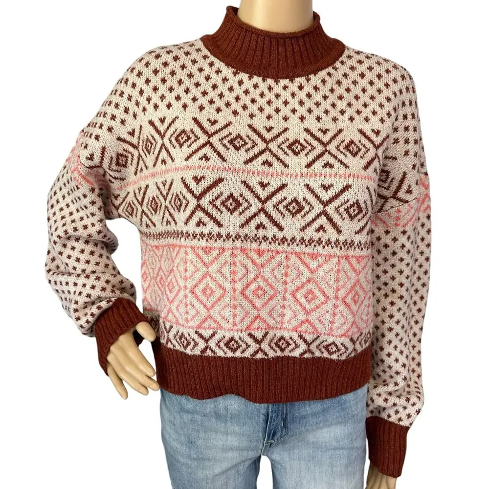 2/$30 American Eagle Nordic Fair Isle Mock Neck Sweater Size M